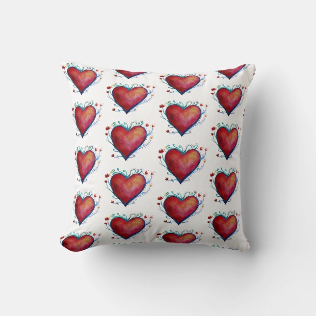 Aquarelle Coeurs Jeter Coussin (Recto)