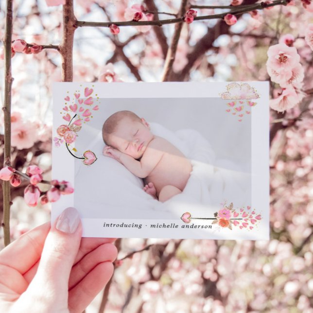Aquarelle Coeurs roses Faire-part de naissance béb (Créateur téléchargé)