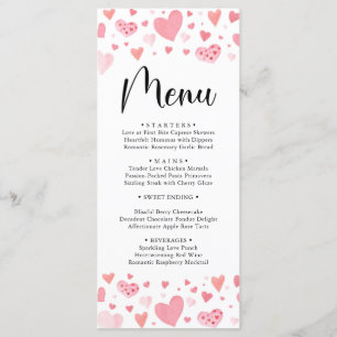Aquarelle Coeurs roses Valentines Carte Menu Jour
