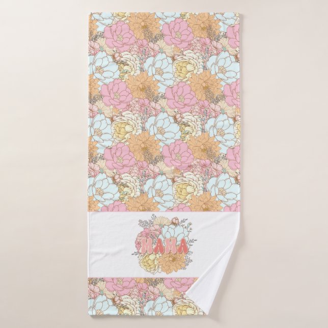 Aquarelle Coloré motif floral Mama (Serviette de bain)