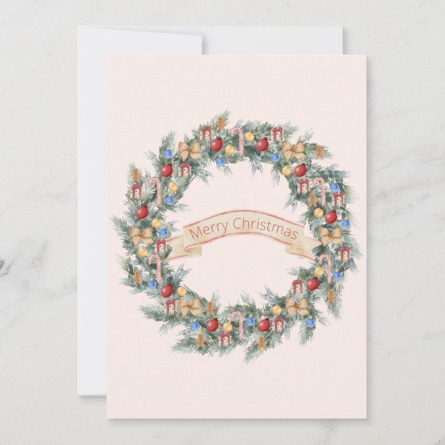 Aquarelle colorée Carte de Noël Wreath Holiday (Devant)