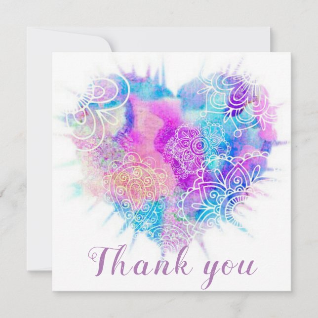 Aquarelle colorée Doodle Heart Carte de remercieme (Devant)