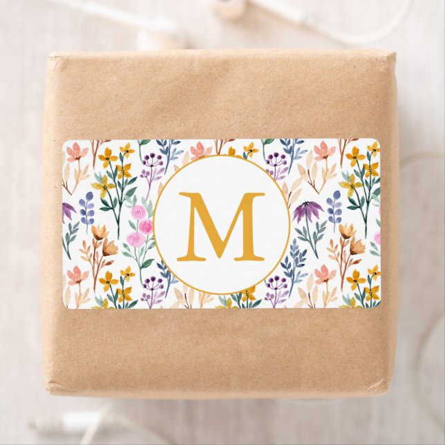 Aquarelle colorée Fleur de printemps Motif Monogra (En situation)