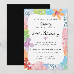 Aquarelle colorée Floral Invitation d'anniversaire