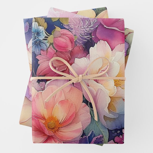 Aquarelle colorée Floral Papier Cadeau (En situation)