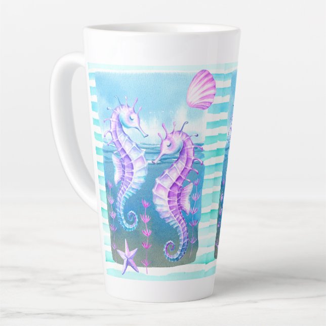Aquarelle colorée Hippocampes Latte Mug (Angle gauche)