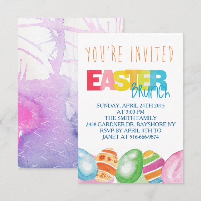 Aquarelle colorée Invitations de Pâques (Devant / Derrière)