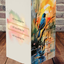 Aquarelle colorée Lac paysager et oiseaux