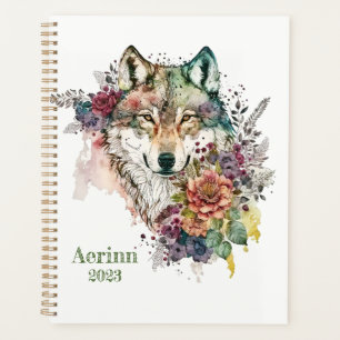 Aquarelle colorée Wolf et Florals dans la nature
