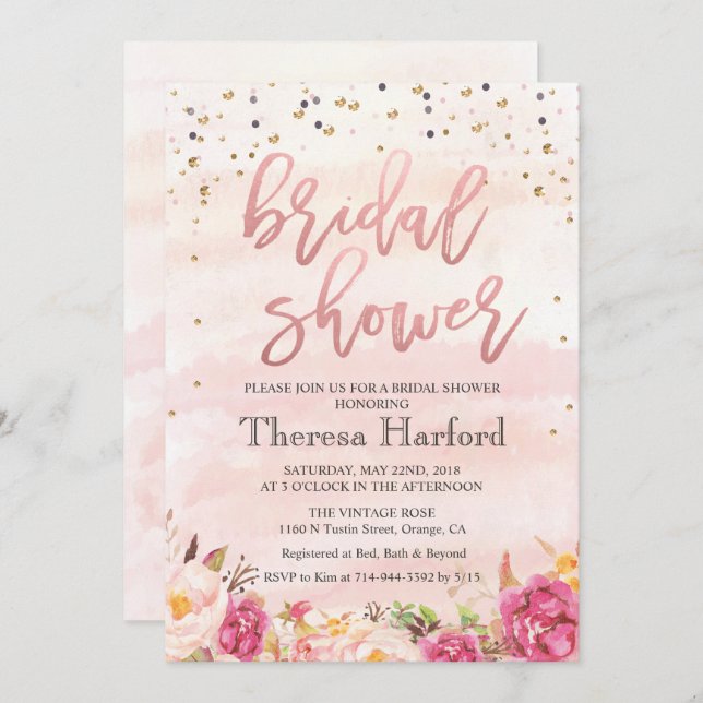 Aquarelle Confetti Invitation à la douche nuptiale (Devant / Derrière)