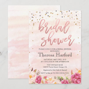 Aquarelle Confetti Invitation à la douche nuptiale