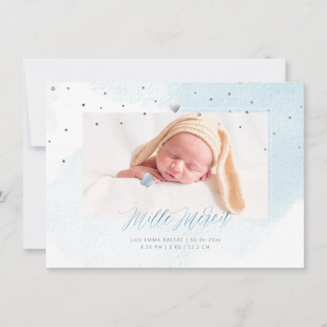 Aquarelle Confettis Remerciement Naissance Fille Invitation (Front)