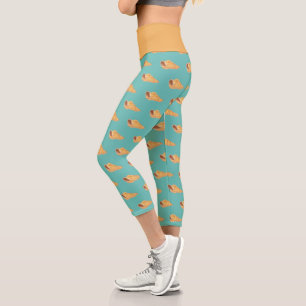Aquarelle Coquillage bleu et beige Capri Leggings