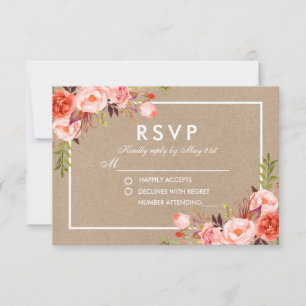 Aquarelle Coral Floral Kraft RSVP Mariage
