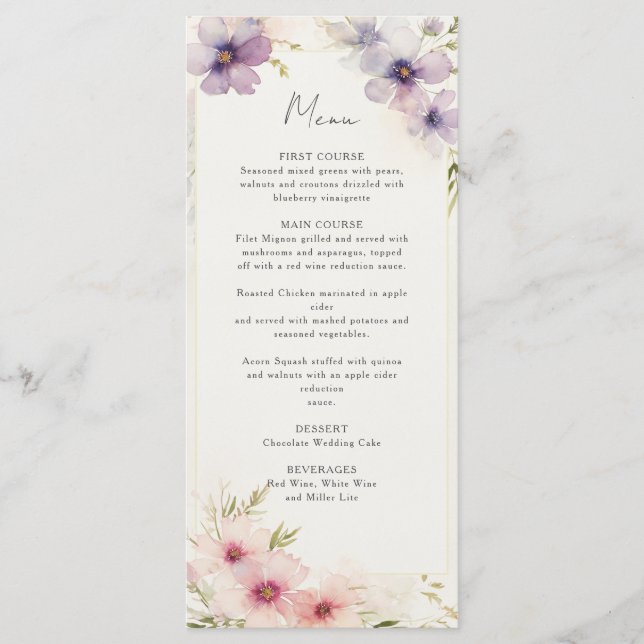 aquarelle cosmos fleurs menu mariage (Devant)