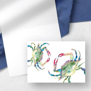 Aquarelle côtière Cartes de crabe bleu vierge à l'