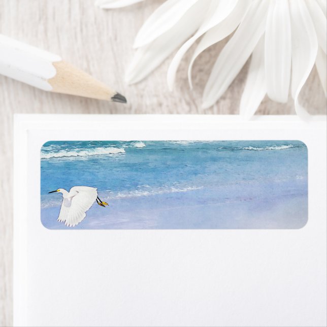 Aquarelle côtière de l'aigrette neigeuse (En situation)
