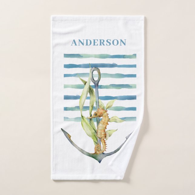 Aquarelle CÔTIÈRE Seahorse & Ancre Design (Serviette à main)