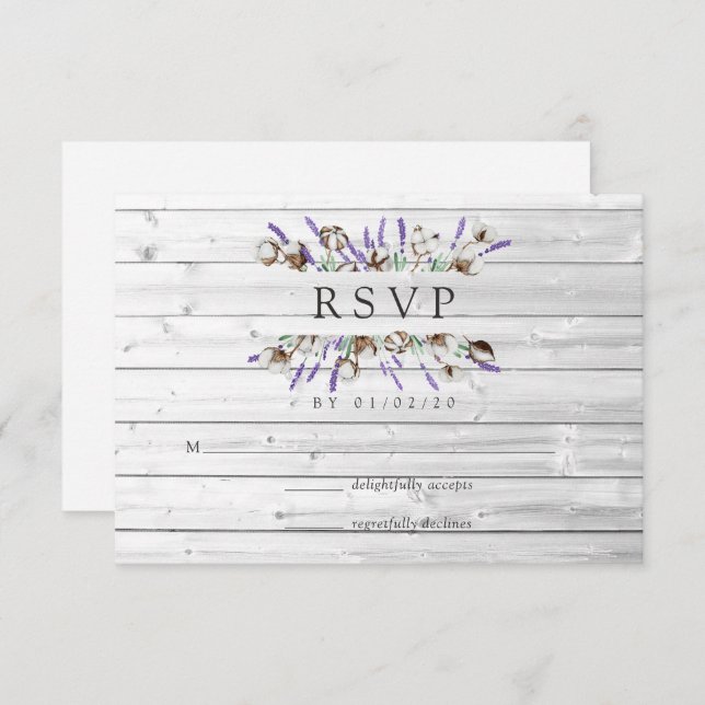 Aquarelle Cotton Lavender Mariage campagnard RSVP  (Devant / Derrière)