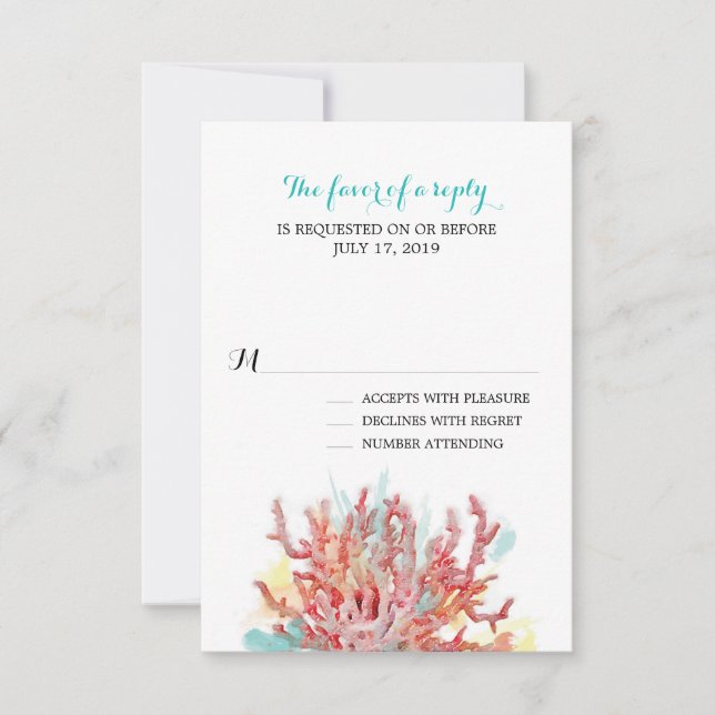 Aquarelle couleur Coral Reef | RSVP pour mariage (Devant)