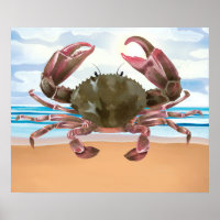 Aquarelle Crabe Crustacée Poster nautique
