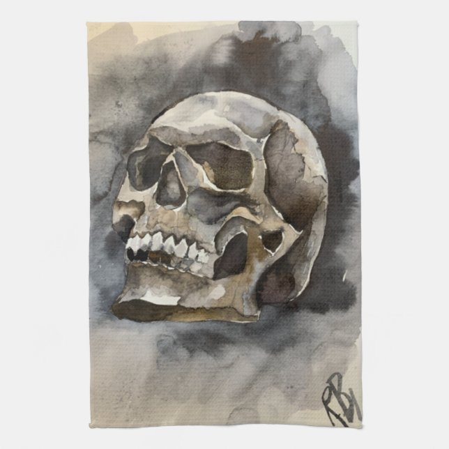 Aquarelle crâne serviette de cuisine (Vertical)