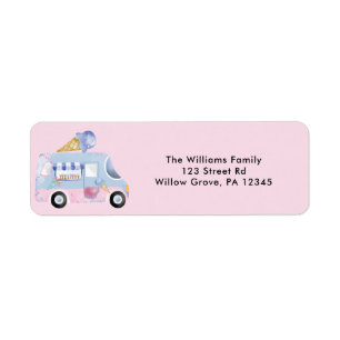 Aquarelle Crème glacée Camion rose Adresse de reto