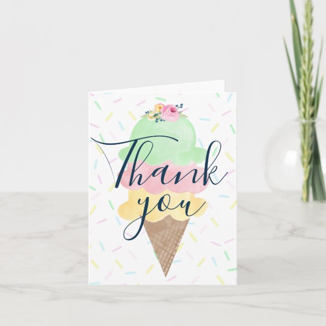 Aquarelle Crème glacée Pliage Merci Cartes (Devant)