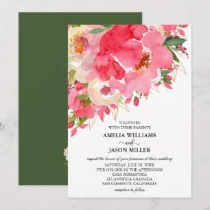 Aquarelle Crème rose Floral Invitations de mariage
