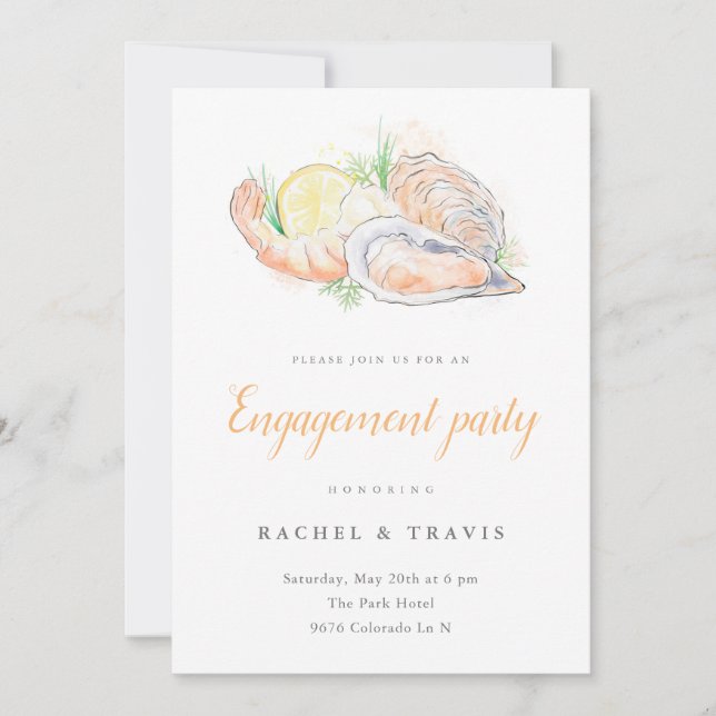 Aquarelle crevettes et huîtres Invitation (Devant)