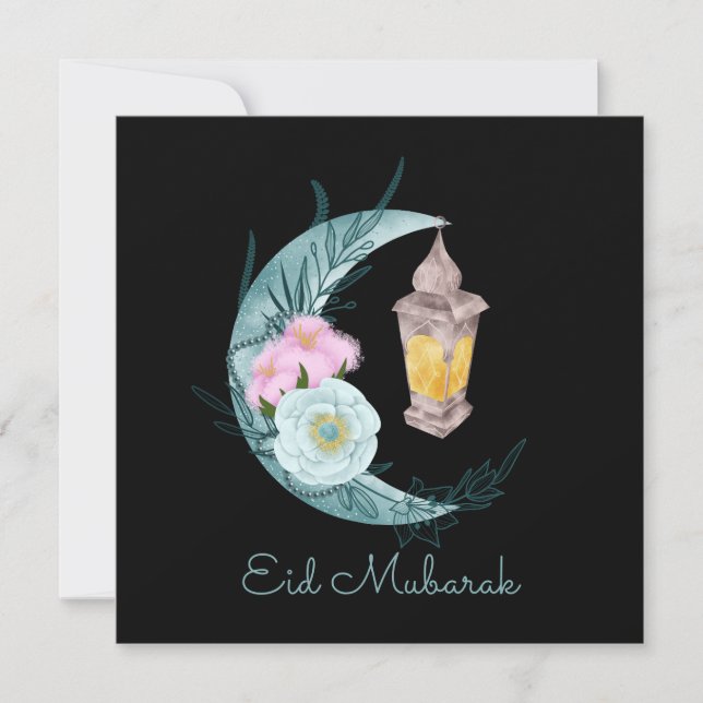 Aquarelle Croissant Aïd Moubarak Carte de vacances (Devant)