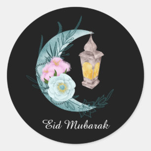 Aquarelle Croissant Aïd Moubarak Sticker noir