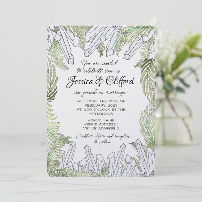 Aquarelle Crystal et Faire-part de mariage Fern (Debout devant)