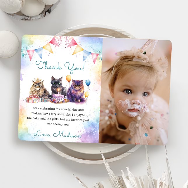 Aquarelle Cute Kitty Chat Carte de remerciements (Créateur téléchargé)