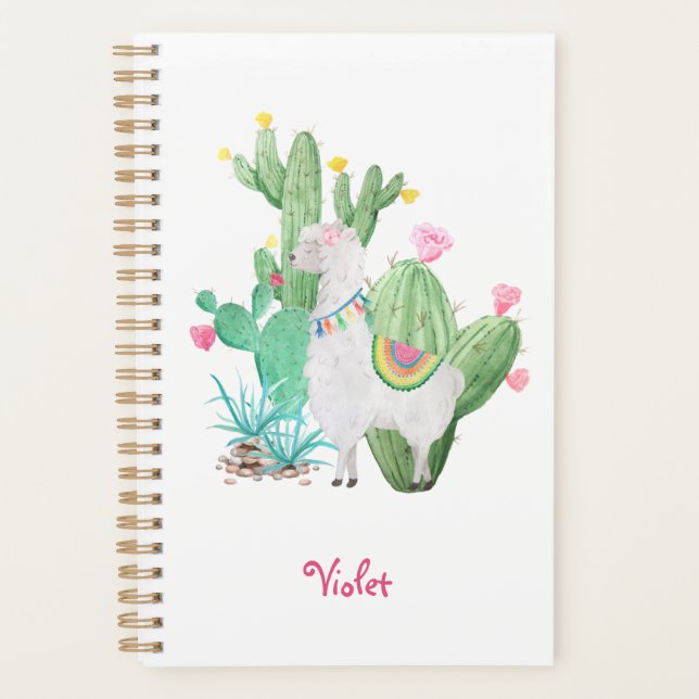 Aquarelle Cute Llama et Cactus - Blanc personnalis (Devant)