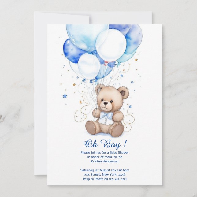 Aquarelle Cute Ours Baby shower Invitation (Devant)