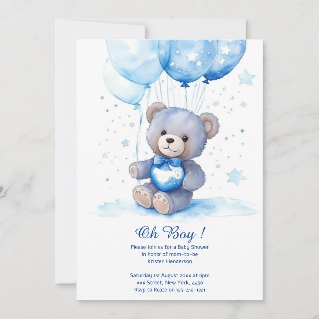 Aquarelle Cute Ours Baby shower Invitation (Devant)