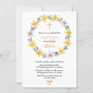 Aquarelle Daffodil Wreath Baptême Invitation