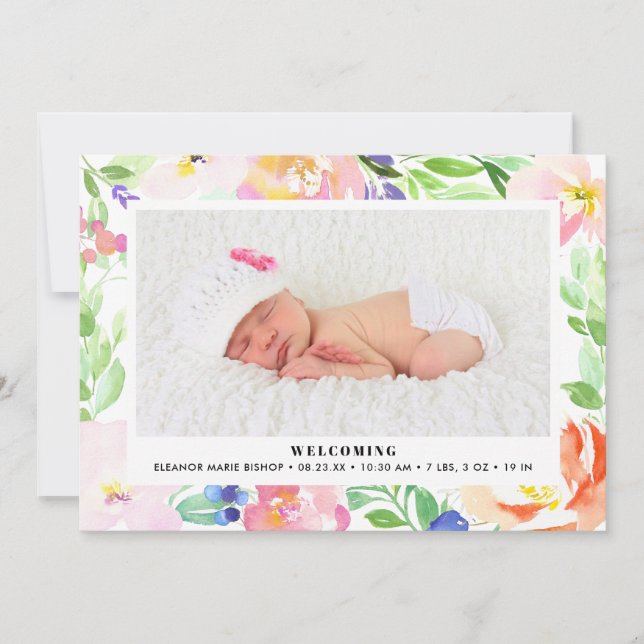 Aquarelle Dainty Faire-part de naissance de cadre  (Devant)
