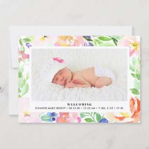 Aquarelle Dainty Faire-part de naissance de cadre 
