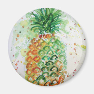 Aquarelle d'ananas Chaux d'art Aimant vert