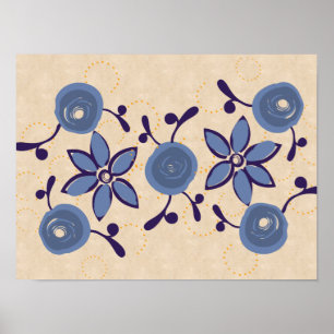 Aquarelle d'art populaire Bleu Rose Poster en lin