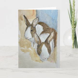 Aquarelle de 2 lapins hollandais sur carte de vœux