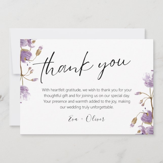 Aquarelle de Boho pourpre Merci Mariage Floral (Devant)