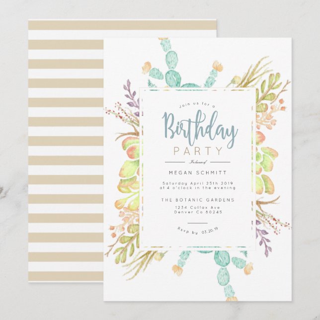 Aquarelle de bouquet Succulente | Invitation d'ann (Devant / Derrière)