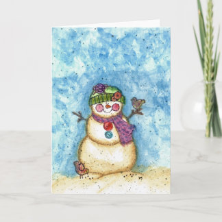 aquarelle de carte de Noël de bonhomme de neige