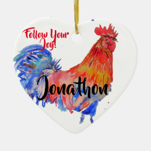 Aquarelle de coq de poulet Enfants Nom Décoration