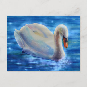 Aquarelle de cygne blanc sur carte postale