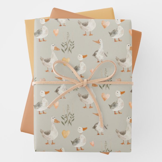 Aquarelle de ferme Animaux Oies Feuillet papier d' (En situation)