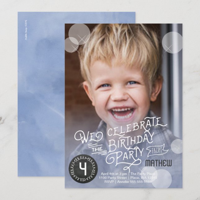 Aquarelle de fête d'anniversaire | Invitations Gar (Devant / Derrière)